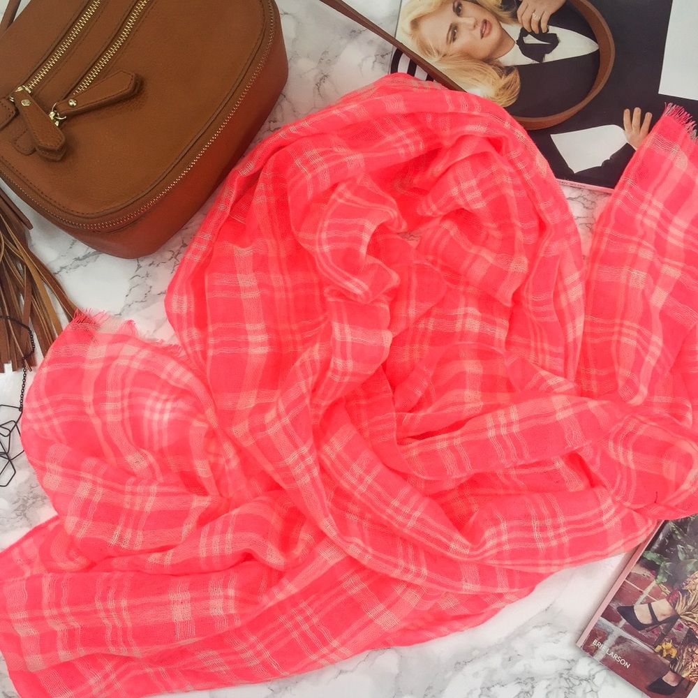 Neon Pink Plaid Scarf